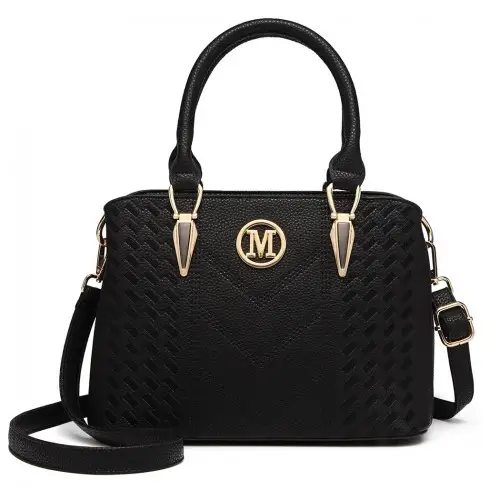 LG6865 - Miss Lulu Leather Look Weave Effect Shoulder Bag - Black by All Mart Bristol Ltd
