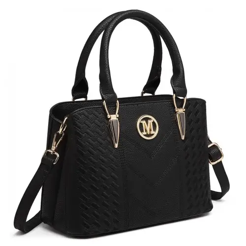 LG6865 - Miss Lulu Leather Look Weave Effect Shoulder Bag - Black by All Mart Bristol Ltd