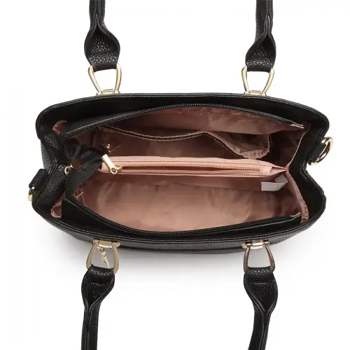 LG6865 - Miss Lulu Leather Look Weave Effect Shoulder Bag - Black by All Mart Bristol Ltd
