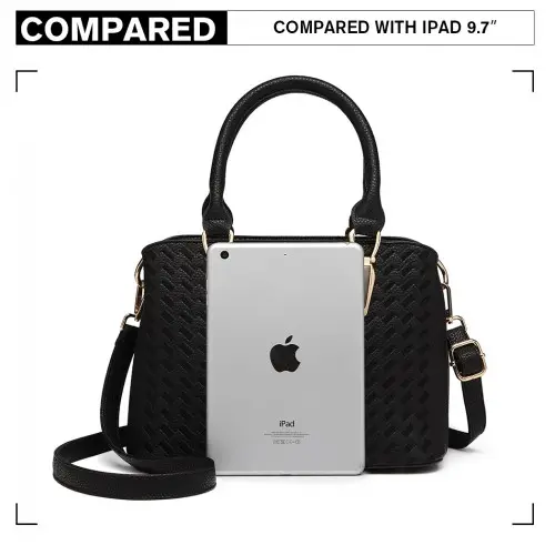 LG6865 - Miss Lulu Leather Look Weave Effect Shoulder Bag - Black by All Mart Bristol Ltd