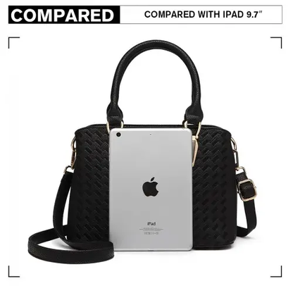 LG6865 - Miss Lulu Leather Look Weave Effect Shoulder Bag - Black by All Mart Bristol Ltd