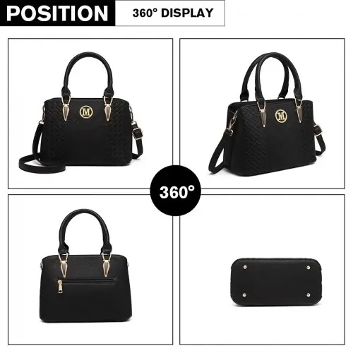 LG6865 - Miss Lulu Leather Look Weave Effect Shoulder Bag - Black by All Mart Bristol Ltd
