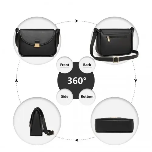 LH2109 - Miss Lulu Fashion Leather Commute Flap Small Square Bag - Black by All Mart Bristol Ltd