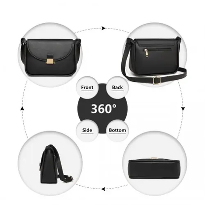 LH2109 - Miss Lulu Fashion Leather Commute Flap Small Square Bag - Black by All Mart Bristol Ltd