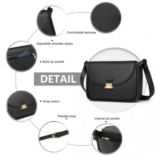 LH2109 - Miss Lulu Fashion Leather Commute Flap Small Square Bag - Black by All Mart Bristol Ltd