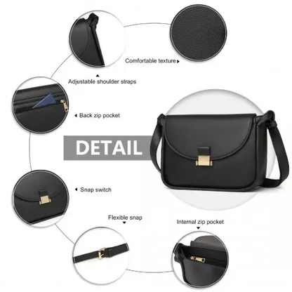 LH2109 - Miss Lulu Fashion Leather Commute Flap Small Square Bag - Black by All Mart Bristol Ltd