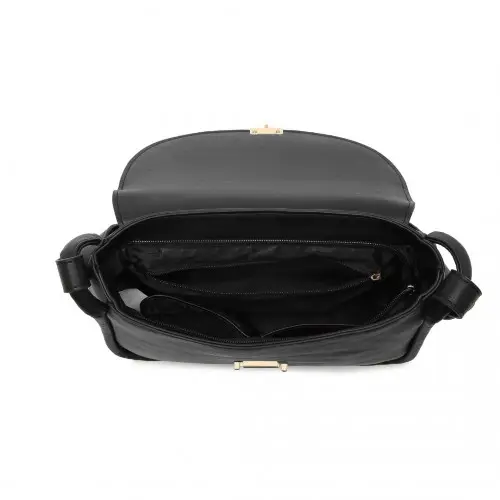 LH2109 - Miss Lulu Fashion Leather Commute Flap Small Square Bag - Black by All Mart Bristol Ltd