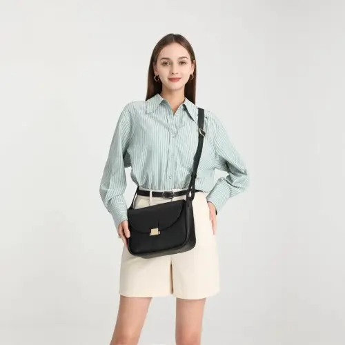 LH2109 - Miss Lulu Fashion Leather Commute Flap Small Square Bag - Black by All Mart Bristol Ltd