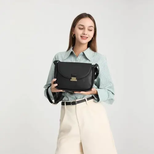 LH2109 - Miss Lulu Fashion Leather Commute Flap Small Square Bag - Black by All Mart Bristol Ltd