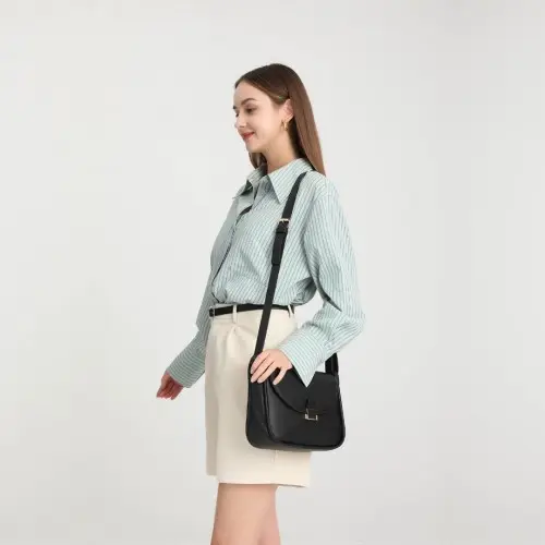 LH2109 - Miss Lulu Fashion Leather Commute Flap Small Square Bag - Black by All Mart Bristol Ltd