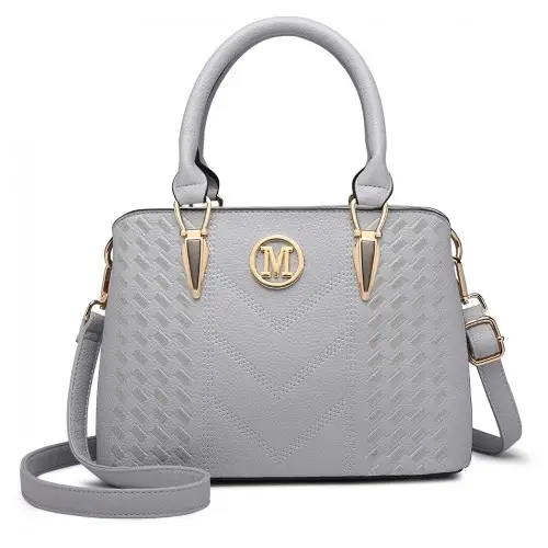 LG6865 - Miss Lulu Leather Look Weave Effect Shoulder Bag - Light Grey by All Mart Bristol Ltd