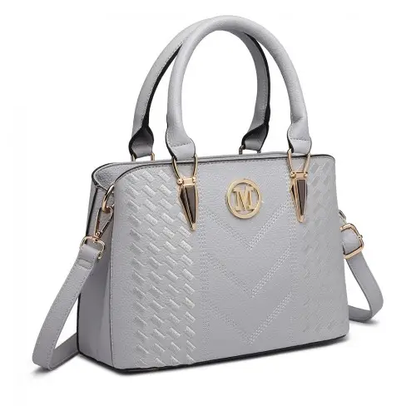 LG6865 - Miss Lulu Leather Look Weave Effect Shoulder Bag - Light Grey by All Mart Bristol Ltd