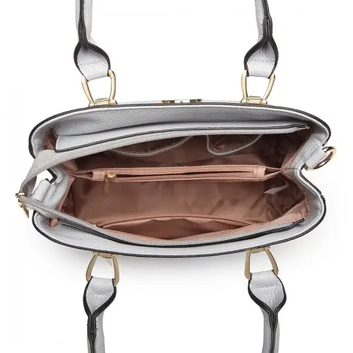 LG6865 - Miss Lulu Leather Look Weave Effect Shoulder Bag - Light Grey by All Mart Bristol Ltd