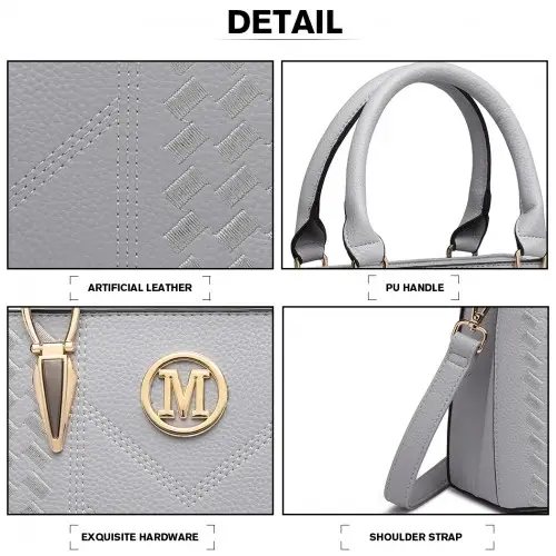 LG6865 - Miss Lulu Leather Look Weave Effect Shoulder Bag - Light Grey by All Mart Bristol Ltd