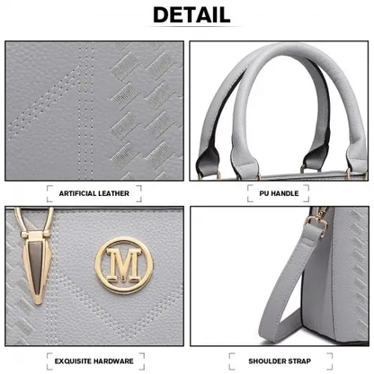 LG6865 - Miss Lulu Leather Look Weave Effect Shoulder Bag - Light Grey by All Mart Bristol Ltd