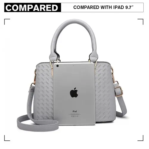 LG6865 - Miss Lulu Leather Look Weave Effect Shoulder Bag - Light Grey by All Mart Bristol Ltd