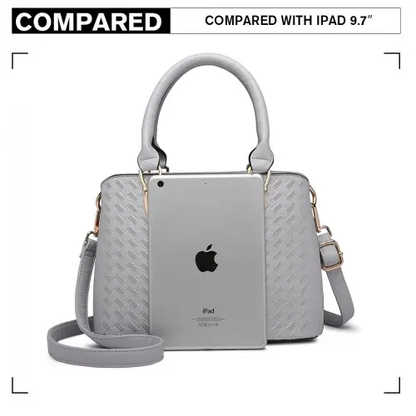 LG6865 - Miss Lulu Leather Look Weave Effect Shoulder Bag - Light Grey by All Mart Bristol Ltd