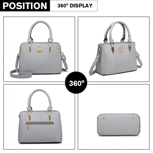 LG6865 - Miss Lulu Leather Look Weave Effect Shoulder Bag - Light Grey by All Mart Bristol Ltd