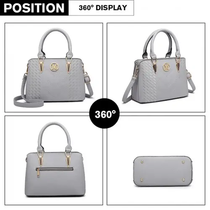 LG6865 - Miss Lulu Leather Look Weave Effect Shoulder Bag - Light Grey by All Mart Bristol Ltd