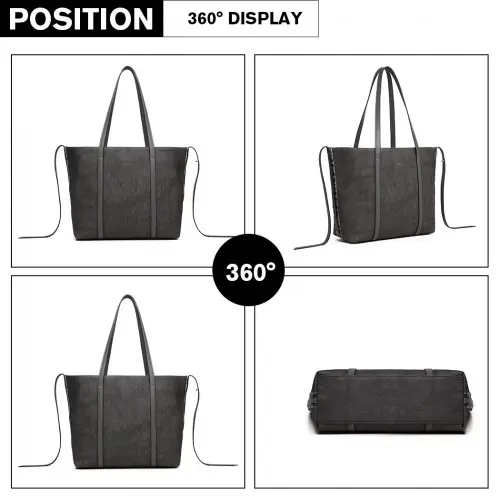 LG1922 - MISS LULU LEATHER LOOK TWO WAY TOTE SHOULDER BAG - GREY by All Mart Bristol Ltd