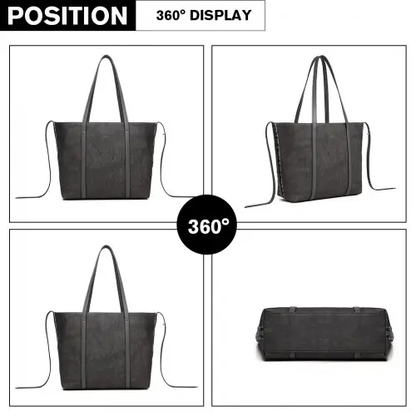 LG1922 - MISS LULU LEATHER LOOK TWO WAY TOTE SHOULDER BAG - GREY by All Mart Bristol Ltd