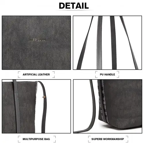 LG1922 - MISS LULU LEATHER LOOK TWO WAY TOTE SHOULDER BAG - GREY by All Mart Bristol Ltd