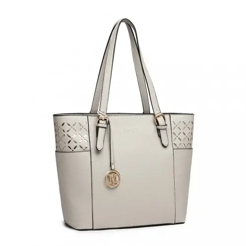 LG1943 - MISS LULU LASER CUT OUT TOTE SHOPPER BAG - GREY by All Mart Bristol Ltd