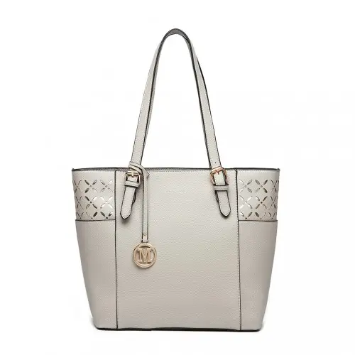 LG1943 - MISS LULU LASER CUT OUT TOTE SHOPPER BAG - GREY by All Mart Bristol Ltd