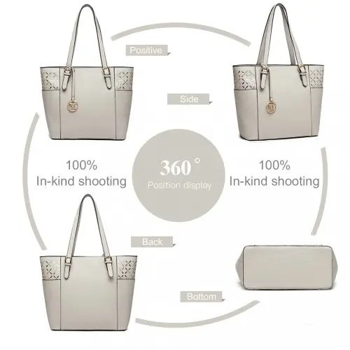 LG1943 - MISS LULU LASER CUT OUT TOTE SHOPPER BAG - GREY by All Mart Bristol Ltd