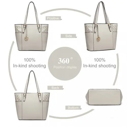 LG1943 - MISS LULU LASER CUT OUT TOTE SHOPPER BAG - GREY by All Mart Bristol Ltd