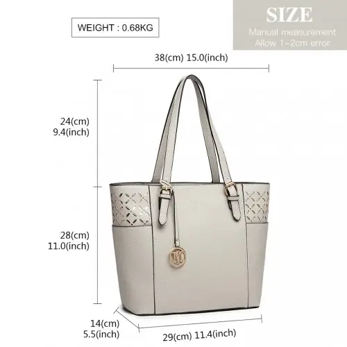 LG1943 - MISS LULU LASER CUT OUT TOTE SHOPPER BAG - GREY by All Mart Bristol Ltd