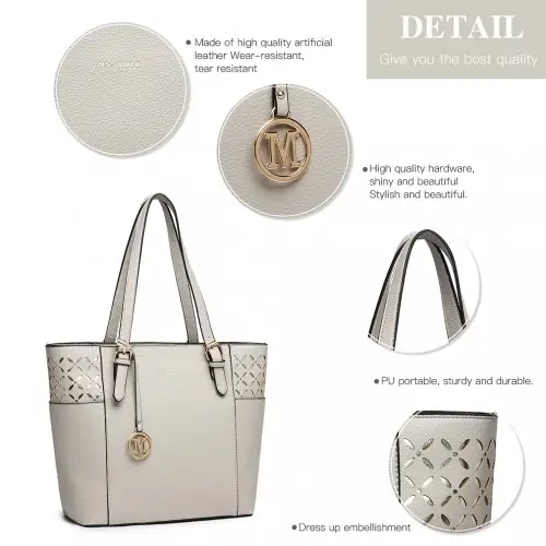LG1943 - MISS LULU LASER CUT OUT TOTE SHOPPER BAG - GREY by All Mart Bristol Ltd