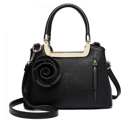 LG1847 - MISS LULU PU LEATHER ROSE HANGING ORNAMENT HANDBAG - BLACK by All Mart Bristol Ltd