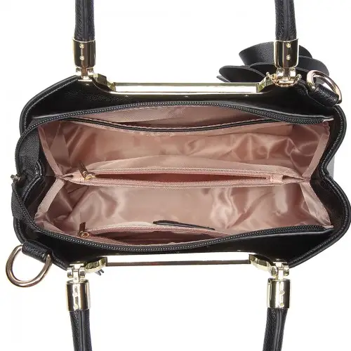 LG1847 - MISS LULU PU LEATHER ROSE HANGING ORNAMENT HANDBAG - BLACK by All Mart Bristol Ltd