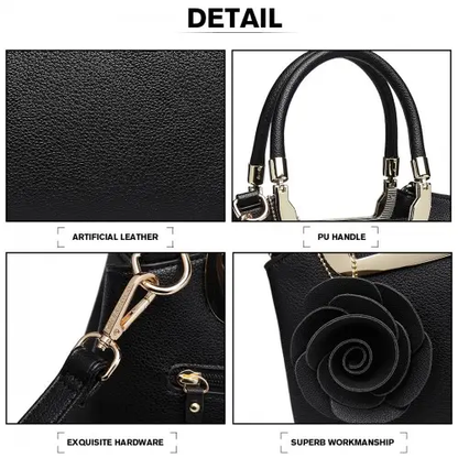 LG1847 - MISS LULU PU LEATHER ROSE HANGING ORNAMENT HANDBAG - BLACK by All Mart Bristol Ltd