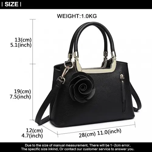 LG1847 - MISS LULU PU LEATHER ROSE HANGING ORNAMENT HANDBAG - BLACK by All Mart Bristol Ltd