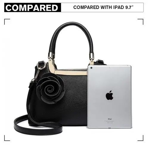 LG1847 - MISS LULU PU LEATHER ROSE HANGING ORNAMENT HANDBAG - BLACK by All Mart Bristol Ltd