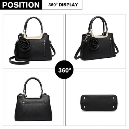 LG1847 - MISS LULU PU LEATHER ROSE HANGING ORNAMENT HANDBAG - BLACK by All Mart Bristol Ltd