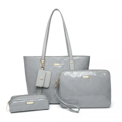 LD2217 - Miss Lulu 4 Pieces Glossy Leather Tote Bag Set - Grey by All Mart Bristol Ltd