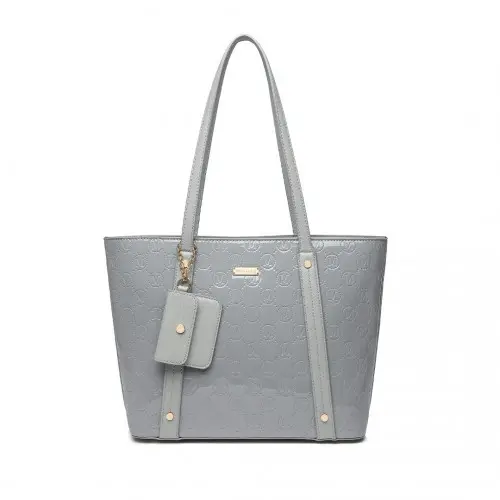 LD2217 - Miss Lulu 4 Pieces Glossy Leather Tote Bag Set - Grey by All Mart Bristol Ltd