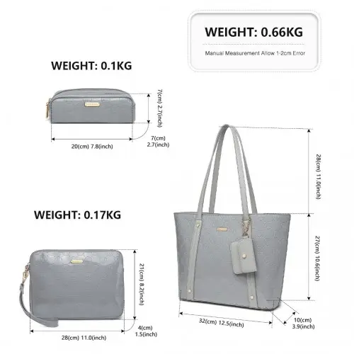 LD2217 - Miss Lulu 4 Pieces Glossy Leather Tote Bag Set - Grey by All Mart Bristol Ltd
