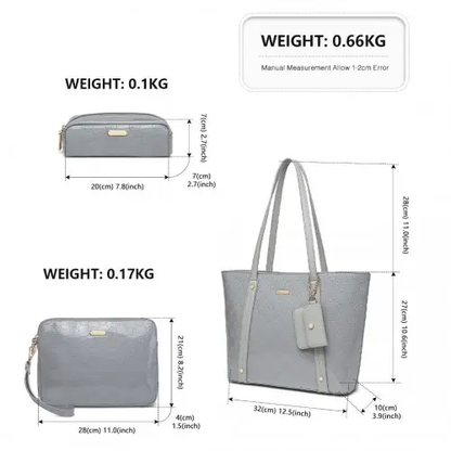 LD2217 - Miss Lulu 4 Pieces Glossy Leather Tote Bag Set - Grey by All Mart Bristol Ltd