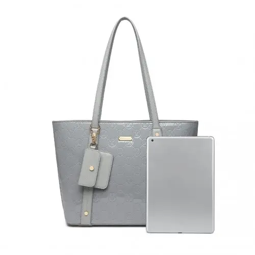 LD2217 - Miss Lulu 4 Pieces Glossy Leather Tote Bag Set - Grey by All Mart Bristol Ltd