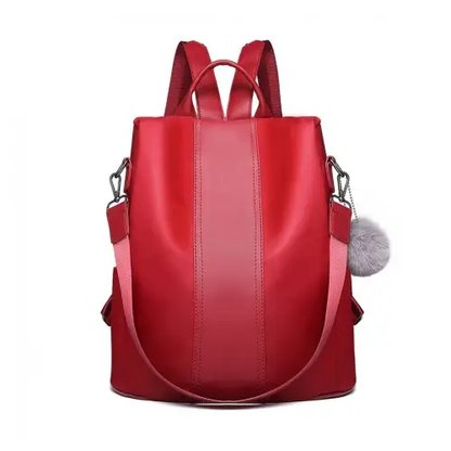 LG1903 - Miss Lulu Two Way Backpack Shoulder Bag with Pom Pom Pendant - Red by All Mart Bristol Ltd