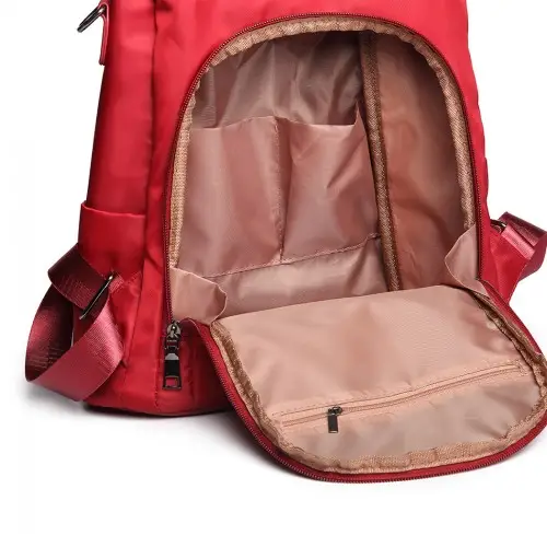 LG1903 - Miss Lulu Two Way Backpack Shoulder Bag with Pom Pom Pendant - Red by All Mart Bristol Ltd