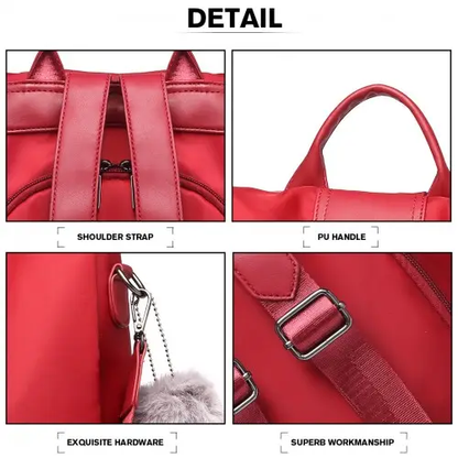 LG1903 - Miss Lulu Two Way Backpack Shoulder Bag with Pom Pom Pendant - Red by All Mart Bristol Ltd