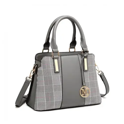 LG2001 - Miss Lulu Gingham Plaid Panel Shoulder Bag - Grey by All Mart Bristol Ltd