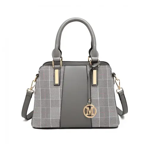LG2001 - Miss Lulu Gingham Plaid Panel Shoulder Bag - Grey by All Mart Bristol Ltd