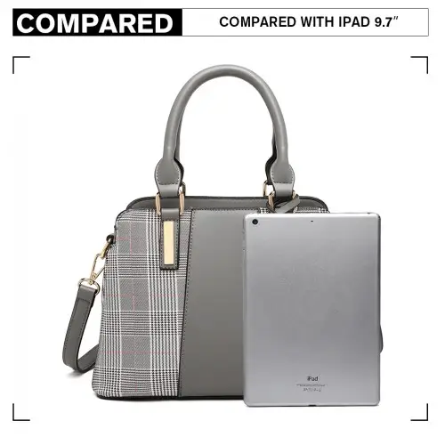 LG2001 - Miss Lulu Gingham Plaid Panel Shoulder Bag - Grey by All Mart Bristol Ltd