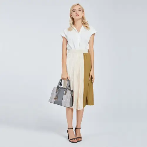 LG2001 - Miss Lulu Gingham Plaid Panel Shoulder Bag - Grey by All Mart Bristol Ltd